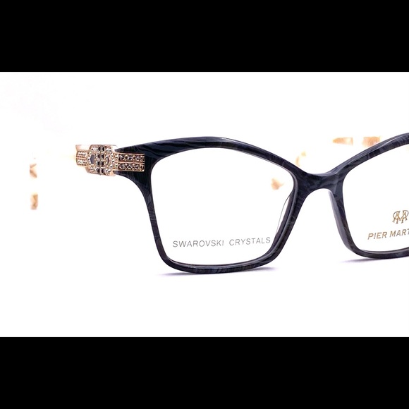 Pier Martino Italy Eyeglasses Black Onyx Marble & Ivory + Swarovski Crystals - Picture 12 of 15